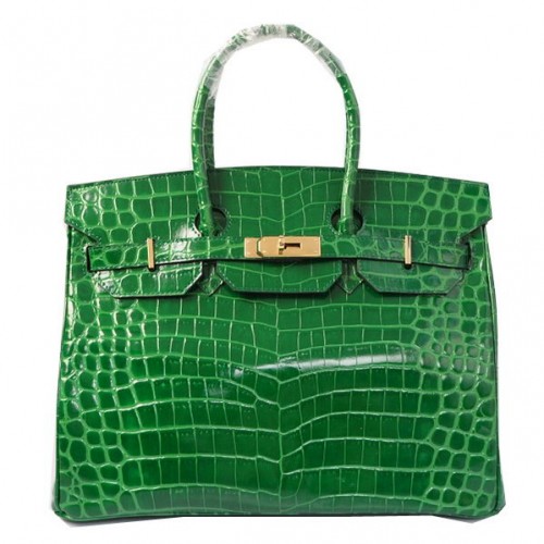 Sacs fourre-tout Hermes Birkin 35CM vert cuir croco irisé or