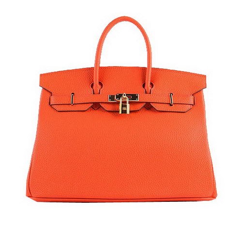 Hermes Birkin 35CM Sacs fourre-tout en cuir grainé orange H-35 Or