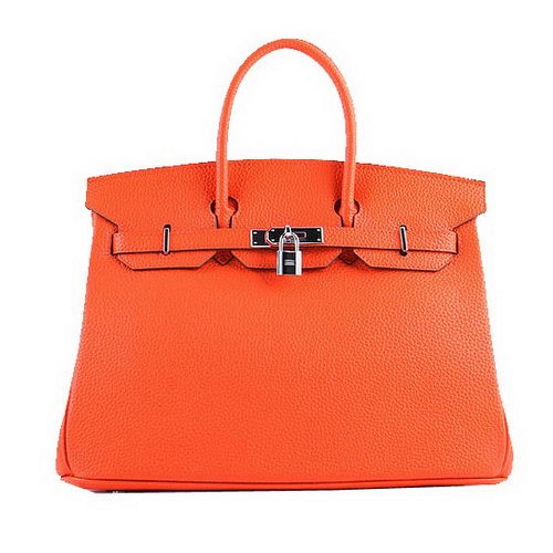 Hermes Birkin 35CM Sacs fourre-tout en cuir grainé orange H-35 Argent
