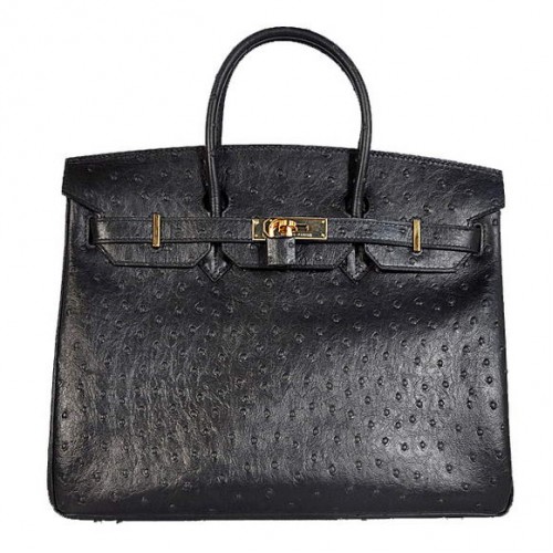 Hermes Birkin 35CM Tote Bags Autruche Cuir Togo Noir Doré