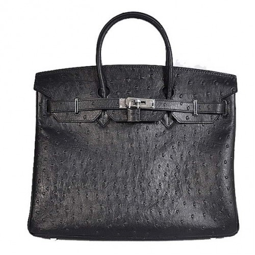 Hermes Birkin 35CM Tote Bags Autruche Cuir Togo Noir Argent