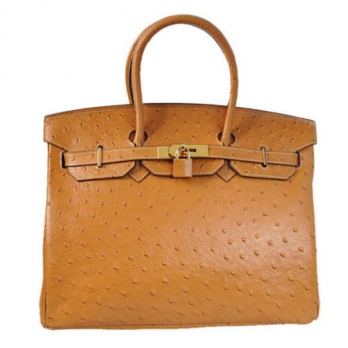 Hermes Birkin 35CM Tote Bags Autruche Cuir Togo Ocre Doré