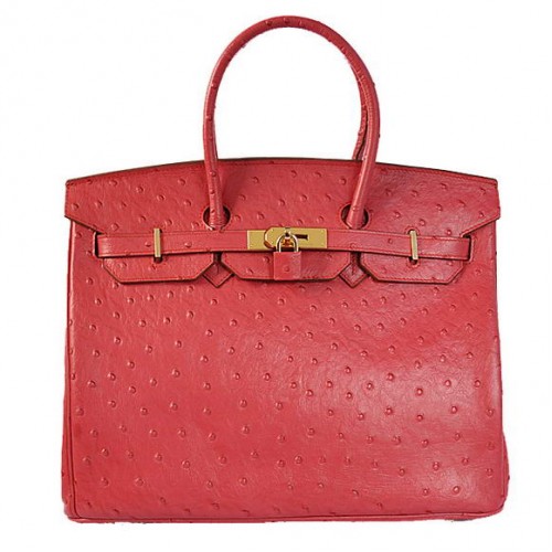 Hermes Birkin 35CM Tote Bags Autruche Cuir Togo Rouge Doré