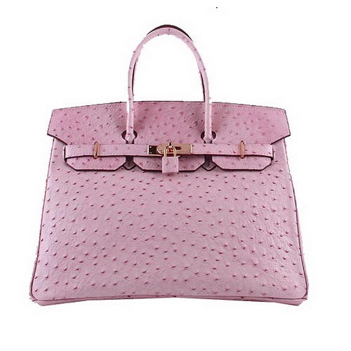 Hermes Birkin 35CM Sacs fourre-tout en cuir d'autruche rose H6089 Or