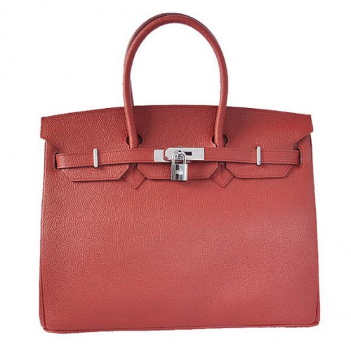Sacs fourre-tout Hermes Birkin 35CM Cuir lisse Togo Bordeaux Argent