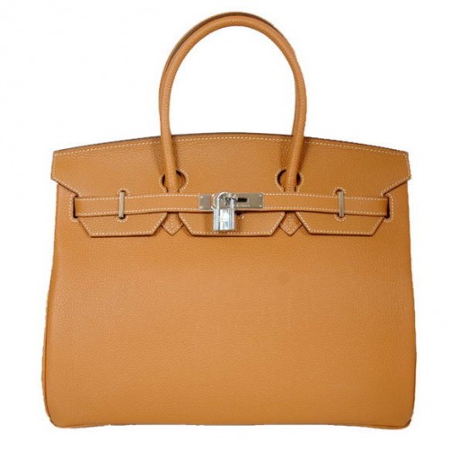 Hermes Birkin 35CM Tote Bags Cuir lisse Togo Camel Argent