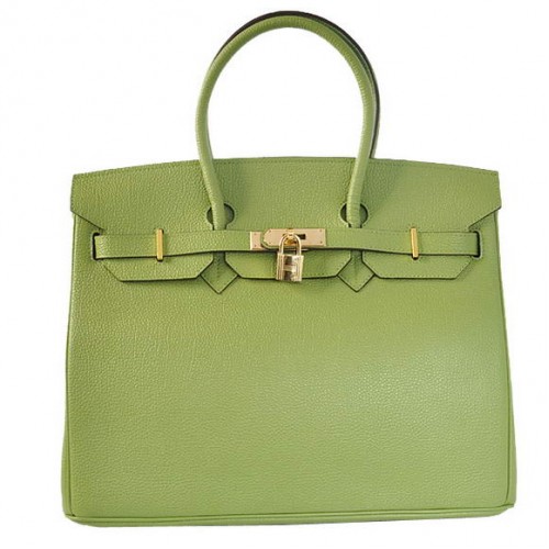 Hermes Birkin 35CM Tote Bags Cuir lisse Togo Vert Doré