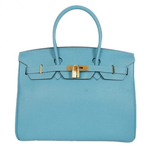 Hermes Birkin 35CM Sacs fourre-tout en cuir lisse Togo bleu clair doré