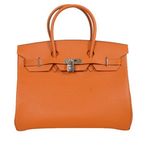 Hermes Birkin 35CM Tote Bags Cuir lisse Togo Orange Argent