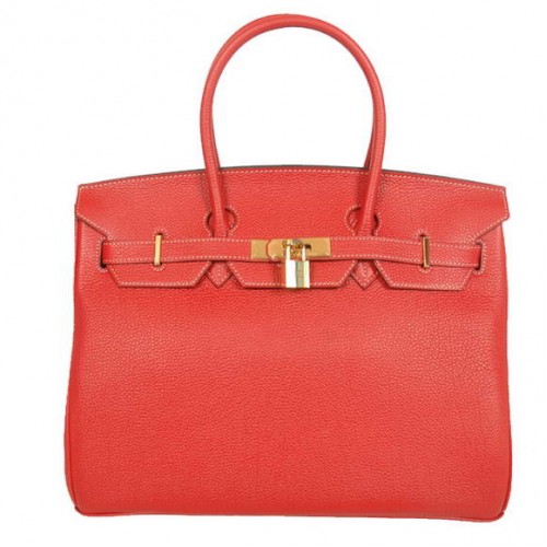 Hermes Birkin 35CM Tote Bags Cuir lisse Togo Rouge Doré