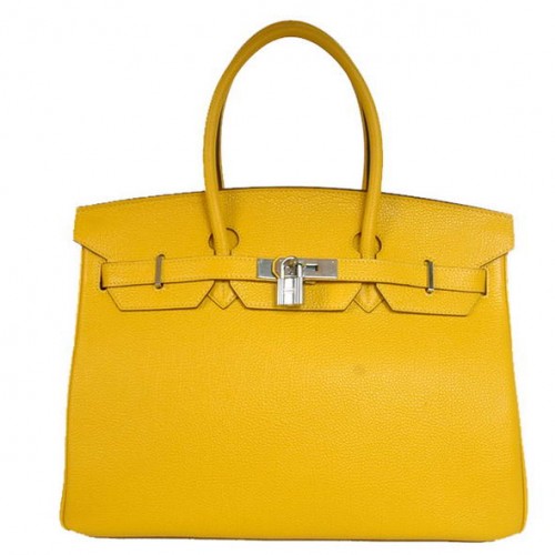 Hermes Birkin 35CM Tote Bags Cuir lisse Togo Turquie Jaune Argent