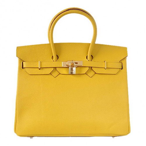 Hermes Birkin 35CM Tote Bags Cuir lisse Togo Jaune Doré
