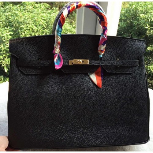 Sac Hermes Birkin 40CM Cuir Litchi Noir BK40 Or