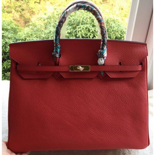 Sac Hermes Birkin 40CM Cuir Rouge Litchi BK40 Or