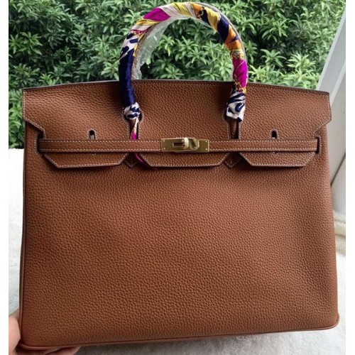 Sac Hermes Birkin 40CM Cuir Blé Litchi BK40 Or