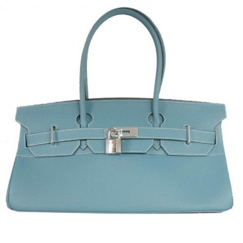 Hermes Birkin 42cm JPG Birkin Togo sac en cuir bleu matériel argenté