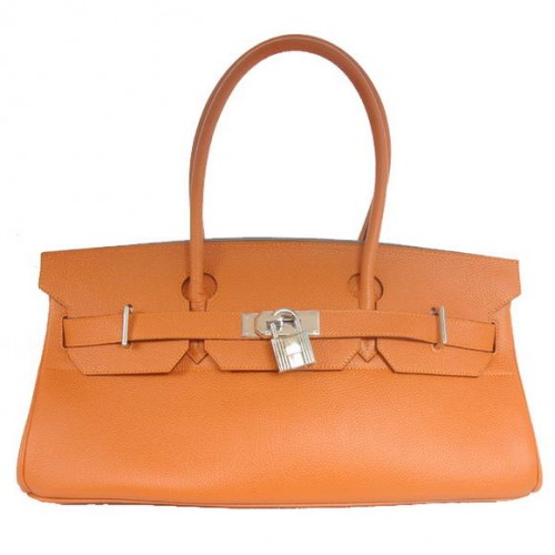 Hermes Birkin 42cm JPG Birkin Togo Sac en cuir orange Matériel argenté