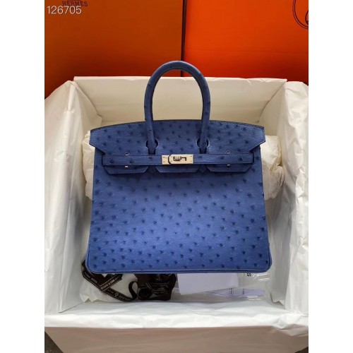 Hermes Birkin Bag Original Cuir Autruche Peau HBK2530 Bleu Foncé