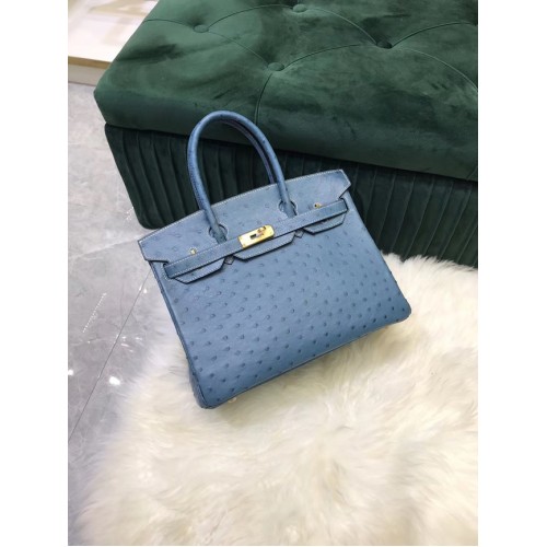 Hermes Birkin Bag Original Cuir Autruche HBK2530 Bleu