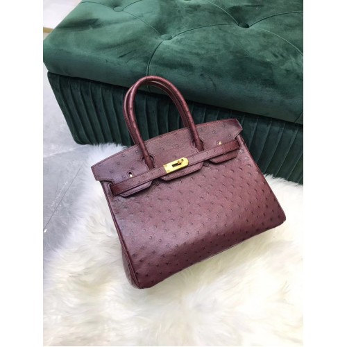 Hermes Birkin Bag Original Cuir Peau d'Autruche HBK2530 Bordeaux