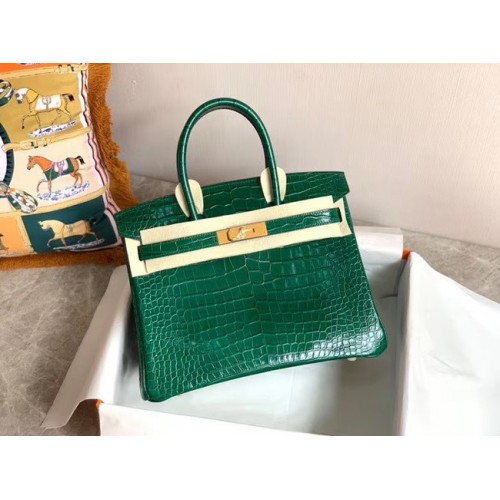 Sac Hermes Birkin Original Cuir crocodile HBK35 vert
