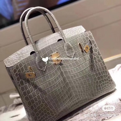 Sac Hermes Birkin Original Cuir crocodile HBK35 gris