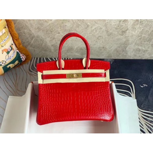 Sac Hermes Birkin Original Cuir crocodile HBK35 rouge