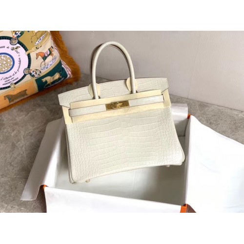 Sac Hermes Birkin Original Cuir crocodile HBK35 blanc
