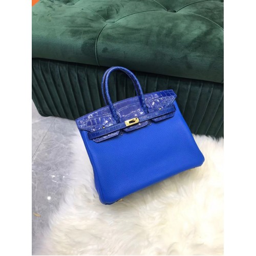 Sac Hermes Birkin Original Cuir crocodile togo HBK2530 Electro bleu optique