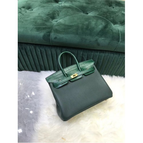 Sac Hermes Birkin Original Cuir crocodile togo HBK2530 vert noirâtre