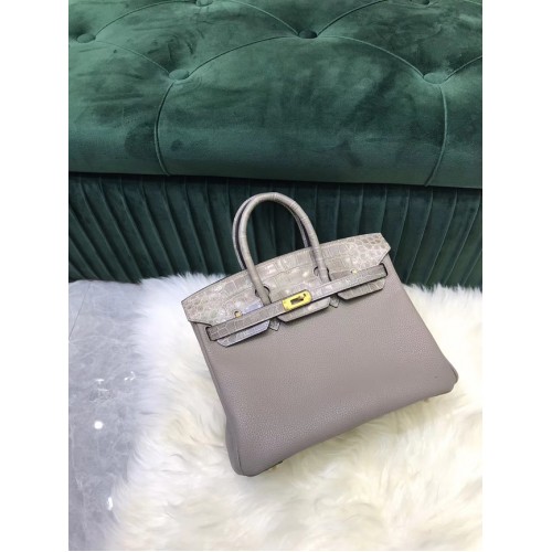 Sac Hermes Birkin Original Cuir crocodile togo HBK2530 gris clair