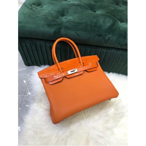 Sac Hermès Birkin Original Cuir crocodile togo HBK2530 orange