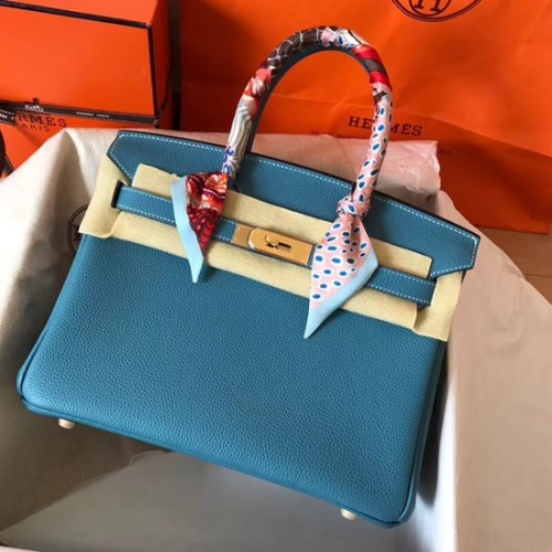 Hermes Birkin Tote Bag Original Cuir Togo BK35 bleu