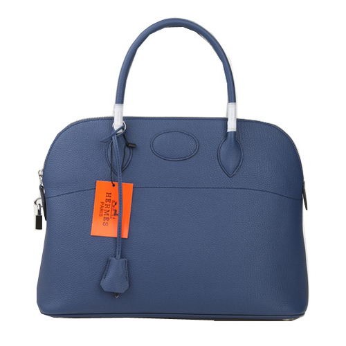 Hermes Bolide 37CM Sacs fourre-tout en cuir de veau bleu