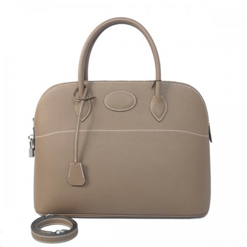 Hermes Bolide 37CM Sacs fourre-tout en cuir de veau gris