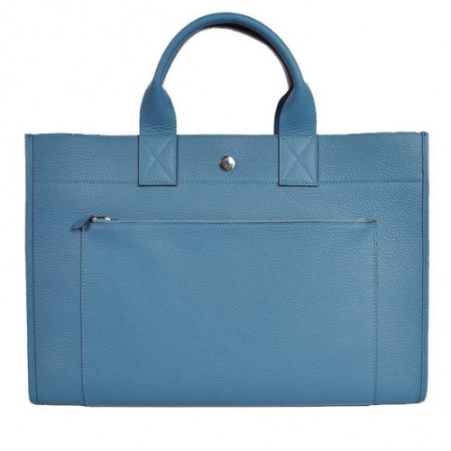 Cartable Hermès 40CM Sac Clémence Cuir Bleu