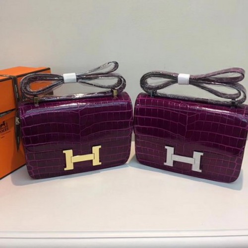 Sac Hermes Constance Cuir Croco H9978C Violet