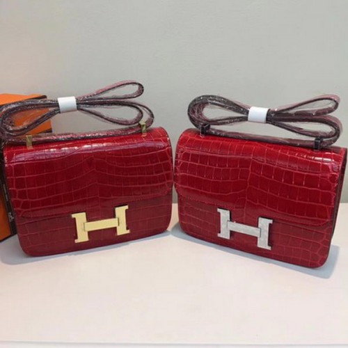 Sac Hermes Constance Cuir Croco H9978C Rouge