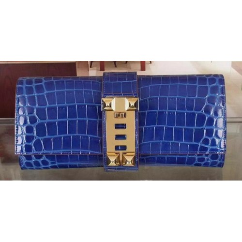 Pochette en cuir Hermes Croco H88017 Bleu