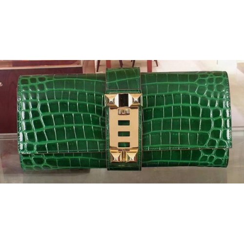 Pochette en cuir Hermes Croco H88017 Vert