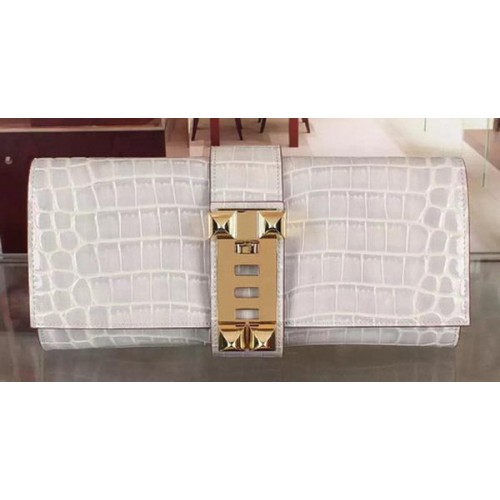 Pochette en cuir Hermes Croco H88017 Gris