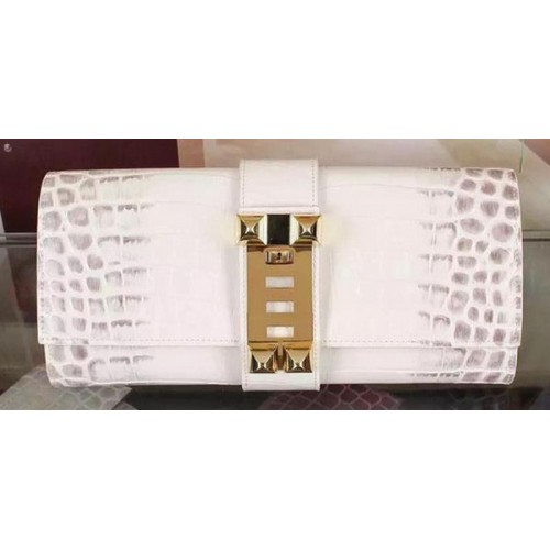 Pochette en cuir Hermes Croco H88017 OffWhite