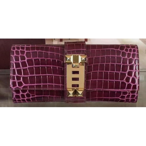 Pochette en cuir Hermes Croco H88017 Violet