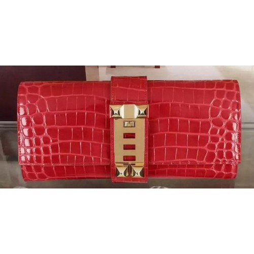 Pochette en cuir Hermes Croco H88017 Rouge