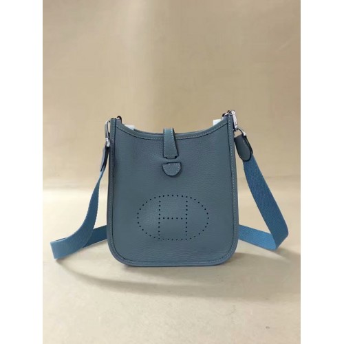 Hermes Evelyne original mini sac à bandoulière en cuir togo H15698 bleu ciel
