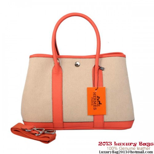 Hermes Garden Party Sac 30CM Toile Cuir A1288 Rouge Clair