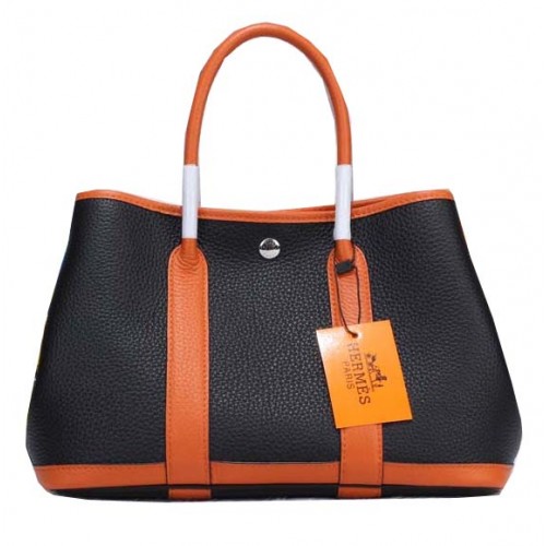 Hermes Garden Party 30cm Tote Bags Cuir Grainé Noir&Orange
