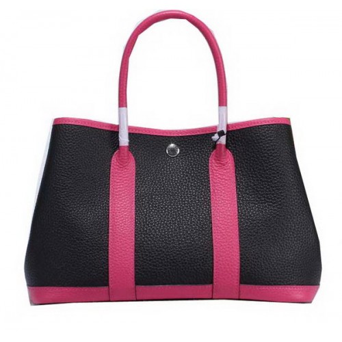 Hermes Garden Party 30cm Tote Bags Cuir Grainé Noir&Rose