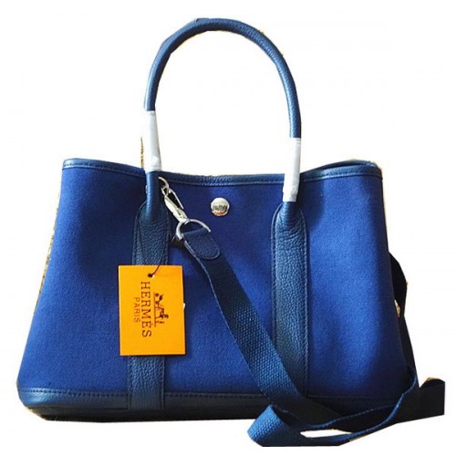 Hermes Garden Party 30cm Sacs fourre-tout en cuir d'origine bleu