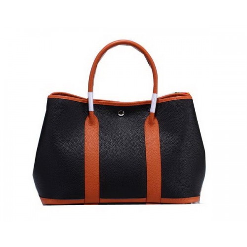 Hermes Garden Party 36cm Tote Bag Cuir Grainé Noir&Orange